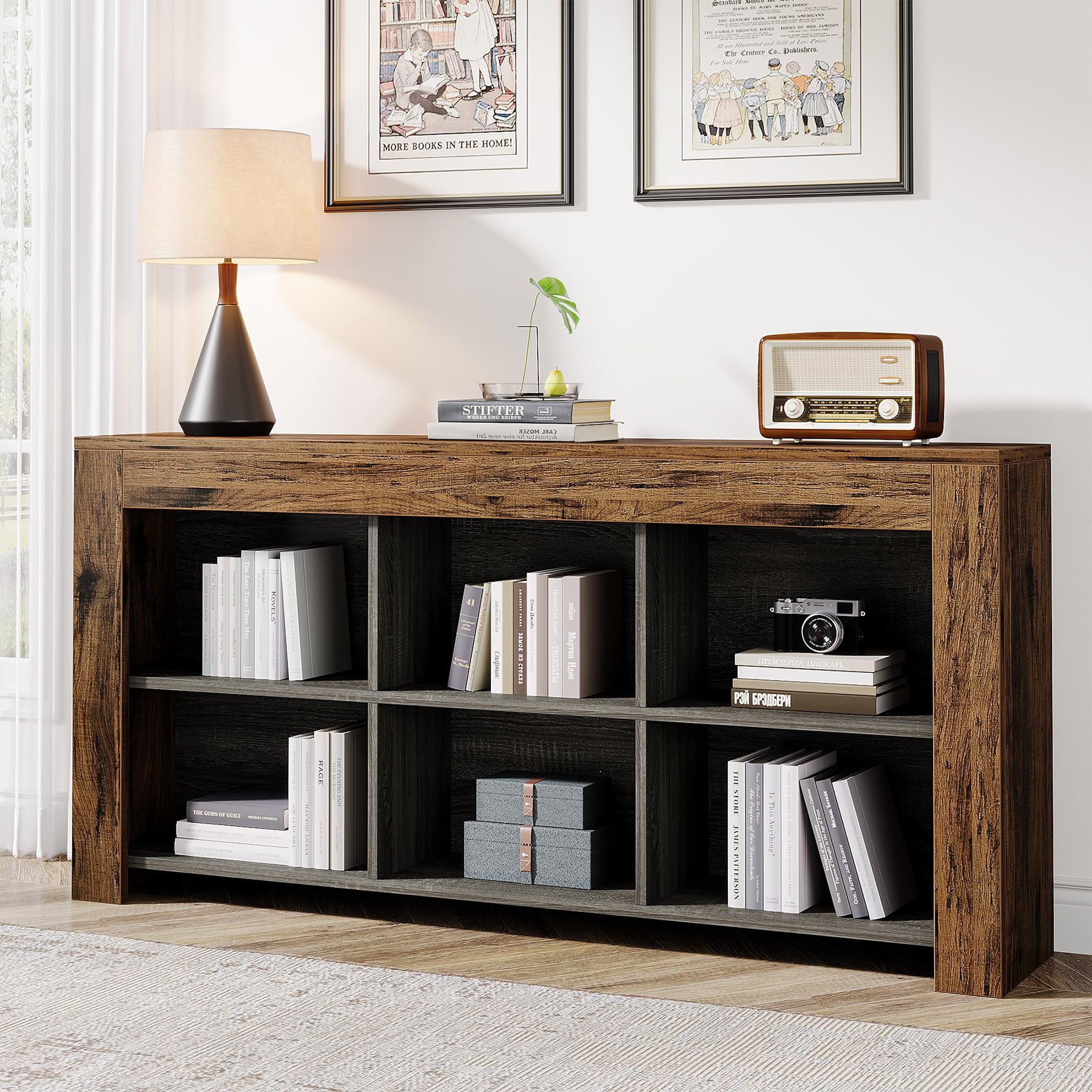 Tribesigns Industrial Rustic 6-Cube Horizontal Bookcase for Home & Office - WoodArtSupply