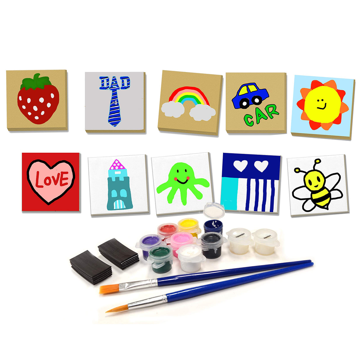 VHALE Paint Your Own Magnetic Fiberboard Tile Art, 10 Sets of MDF Tiles (2.5 x 2.5 inch) with Non Scratch Magnets, Fridge and School Locker Decor, Classroom Arts and Crafts, Party Favor for Kids VHALE