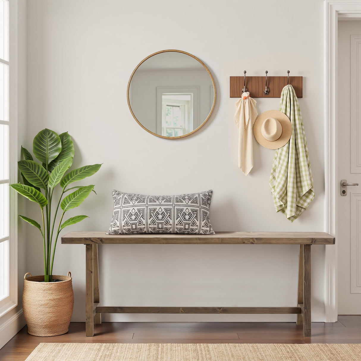 Warmiehomy Solid Wood Bench, 47.2” Rustic Farmhouse Entryway Bench for Living Room Dining Room Hallway Closet Room, Indoors & Outdoors Bench Warmiehomy