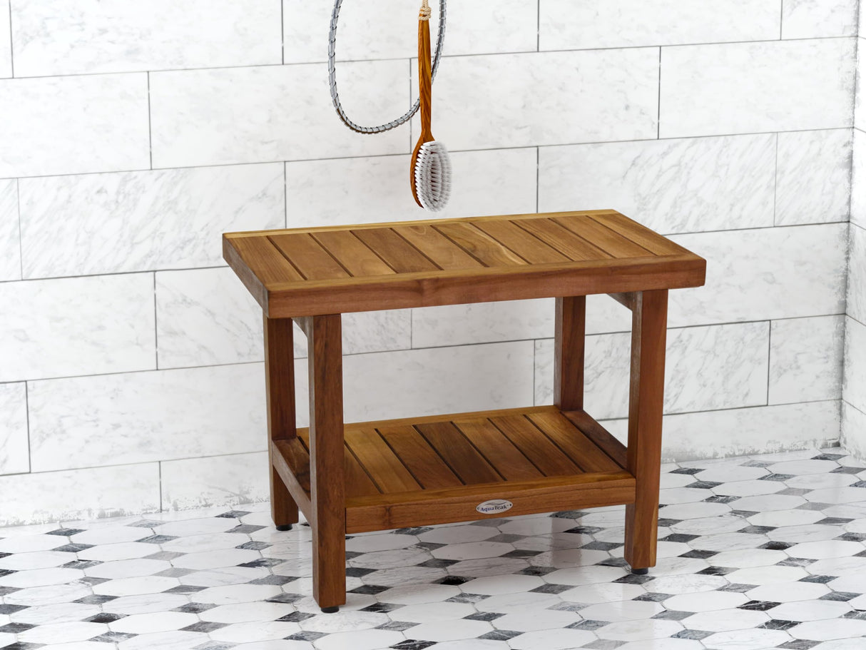 AquaTeak The Original 24" Spa Teak Shower Bench with Shelf AquaTeak