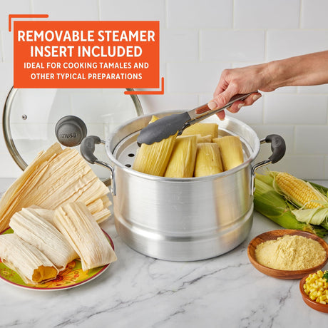 IMUSA USA MEXICANA-410 Aluminum Steamer with Glass Lid 10-Quart, Silver, 10Qt Imusa