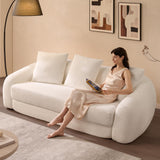 SICOTAS 90.6" Curved Convertible Sofa Couch Bed for Living Room Futon Cloud Boneless Sleeper Sofa Pull Out Floor Couch with Deep Seat Modern 3 Seater Foam Bed No Assembly for Bedroom Apartment, White SICOTAS