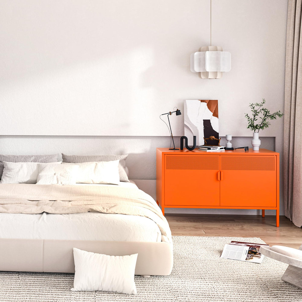 Washsemba 2 Door Metal Accent Cabinet,Orange Metal Storage Cabinet with Adjustable Shelf,2-Tier Office Cabinet,Multipurpose Metal Locker Storage Cabinet for Office Home,Music Studio (Orange) Washsemba