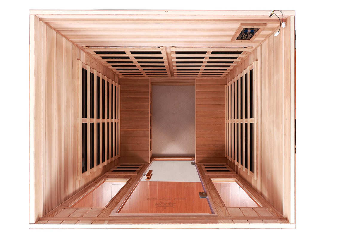 Outdoor Sauna for 4 Person,Applicable Indoors and Outdoors. Far Infrared Sauna 8 Low EMF Heaters, Wooden Sauna Room 2050 Watt, Mahogany Wood, Chromotherapy, Bluetooth Speaker, LCD, LED. Generic