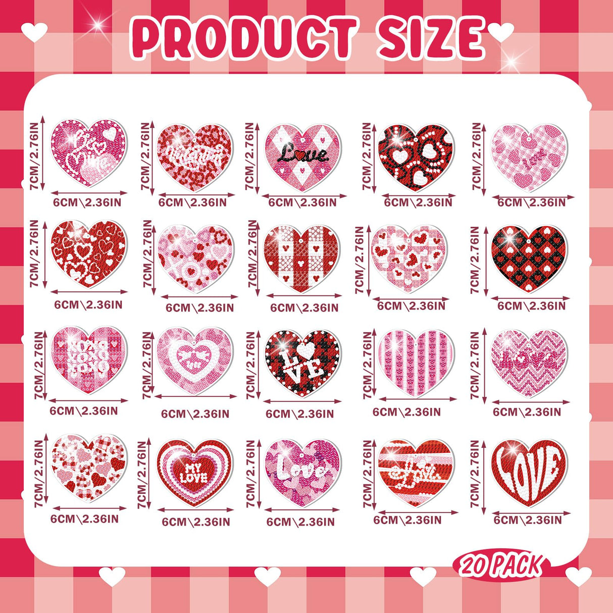 Tondiamo 20 Pcs Valentine's Day Keychain Kits Diamond Painting with Tools Love Heart Diamond Art Keychain Hanging Decor for DIY Ornaments Tondiamo