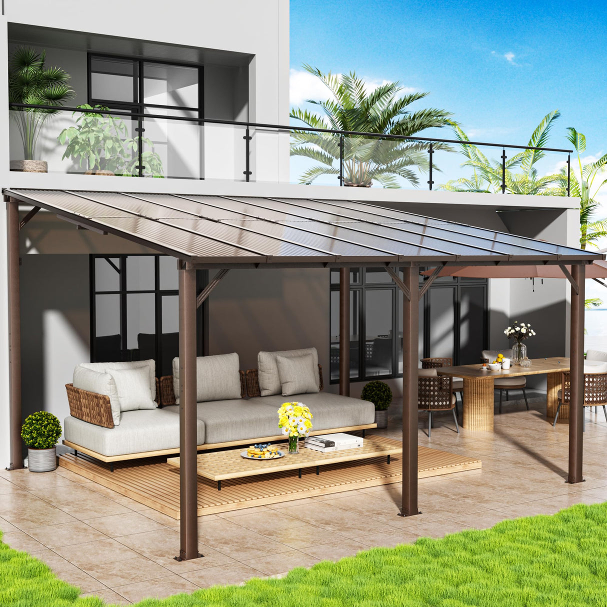 Airwire 10x14 FT Gazebo, Outdoor Gazebos on Clearance with Aluminum Frame, Wall Mounted Gazebo & Pergola, Lean to Gazebo Awnings for Patio, Decks, Porch and Backyard AirWire