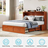 ADOWORE Queen Murphy Bed, Murphy Cabinet Bed with Built-in USB Charging Station & Large Storage Drawers, Horizontal Murphy Bed Wood Murphy Chest Bed for Bedroom, Maroon ADOWORE