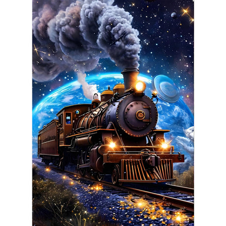 GDYEEH DIY Fantasy Train 5D Diamond Art Kits, Round Full Drill Sparkling Starry Sky Diamond Painting Picture, Steam Train Painting by Numbers Art Kits for Adults Beginners Home Wall Decor 12x16 inch GDYEEH