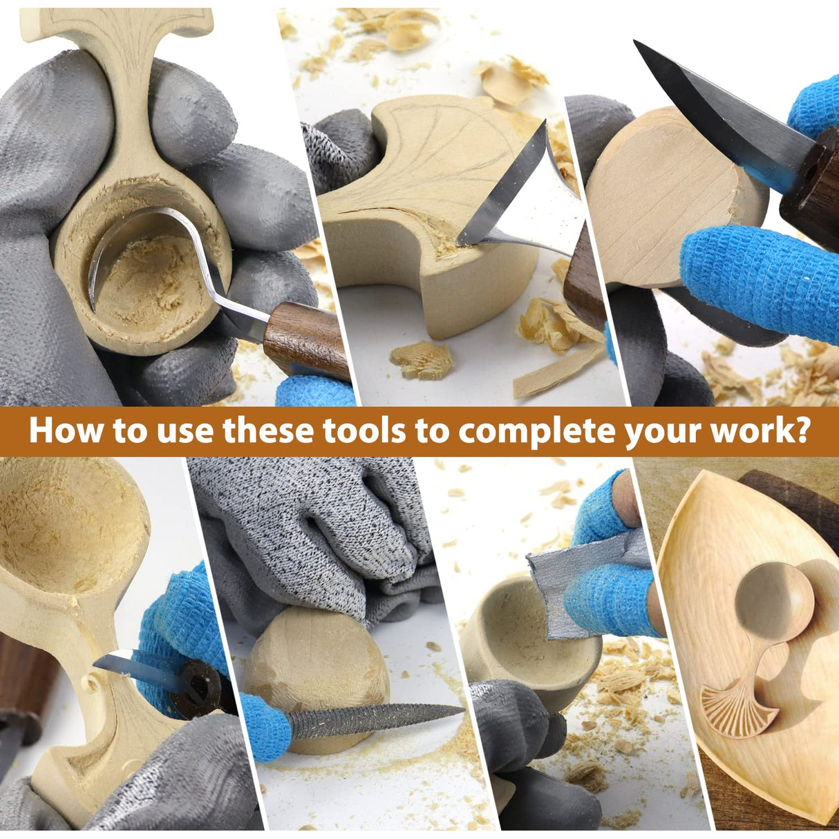 Wood Carving Kit 22PCS Wood Carving Tools Hand Carving Knife Set with Anti-Slip Cut-Resistant Gloves, Needle File Wood Spoon Carving Kit for Beginners Whittling Kit for Kids Adults Woodworking DIY POLIWELL