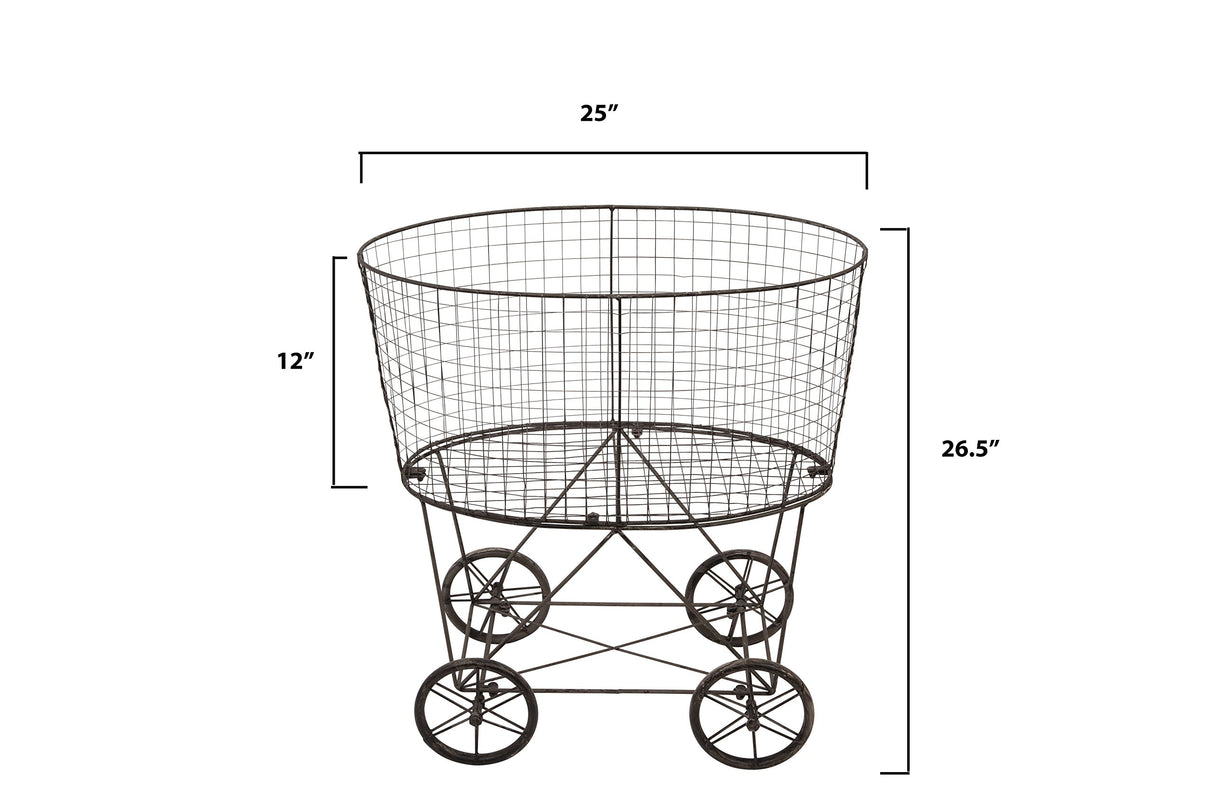 Creative Co-op Vintage Metal Laundry Basket with Wheels 25" x 15" x 26 3/4" (W x D x H) Creative Co-Op