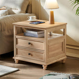 Joaxswe Farmhouse Nightstand with Charging Station, 24" Wide End Table with 2 Drawers, Natural Dresser for Bedroom, Bed Side Table Chest of Drawers Cabinet,Wood Night Stand for Living Room, Closet Joaxswe