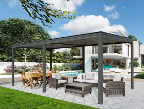 Domi Outdoor Louvered Pergola 10x20FT with Adjustable Steel Roof, Outdoor Aluminum Frame Rainproof Pergola for Backyard, Garden and Lawn,Dark Gray domi outdoor living