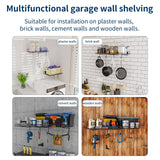 2 Pack Garage Wall Shelf, Wall Mounted Storage Shelves, Heavy Duty Metal Shelves for Room Wall, Loads 130 LBS Floating Shelves Mesh Storage Rack for Garage, Office, Basement,Wall Cabinet and Kitchen Riciakik