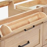 ARIEL Monroe 72 inch Double Bathroom Vanity with Sink in White Oak, 1.5" Edge Carrara White Quartz Countertop and Backsplash, Rectangle Sink, Soft Closing Doors, Dovetail Drawers, Matte Black ARIEL