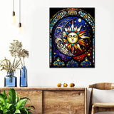 Paint by Numbers Kit for Adults,Stained Glass Paint by Numbers Kit for Beginner Sun Moon Paint by Numbers Kits for Home Table and Gift for Wall Decor 12x16 inch Framed and Easel Meothan