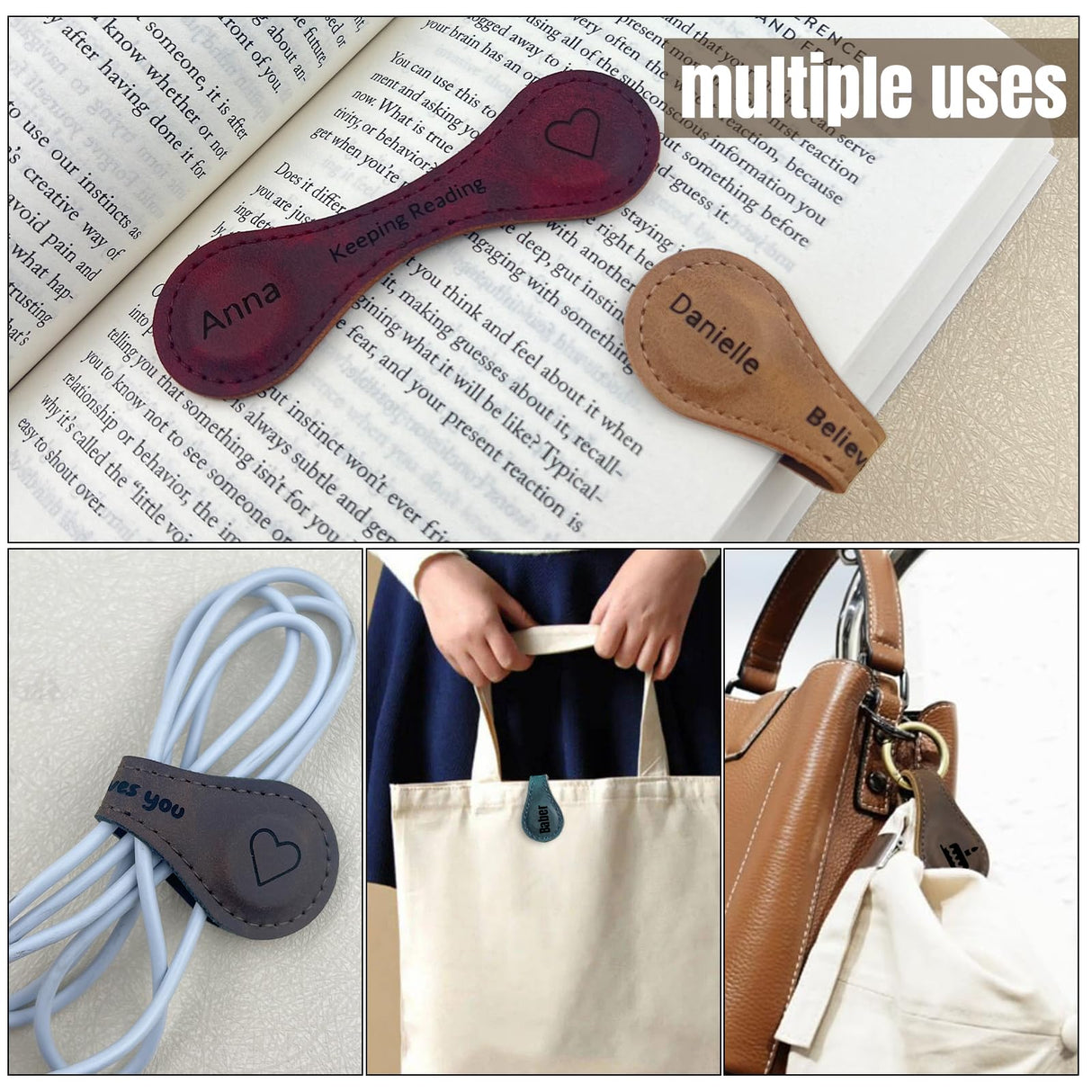 Jumaple Personalized Magnetic Leather Bookmark Custom Engraved Name Initials Text Vintage Magnetic Bookmarks Clip Customized Gifts for Readers Classmates Kids Book Lovers Jumaple