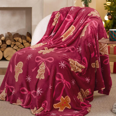 Bedsure Christmas Throw Blanket for Couch - Soft and Warm Gingerbread Throw Blanket Christmas Decoration Gifts for Women, Red 50"x60"