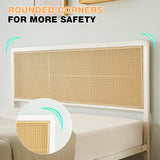 GarveeHome Full Size White Rattan Bed Frame with LED Lights, Bed Frames with Rattan Headboard, Metal Rattan Platform with Under-Bed Storage, No Box Spring Needed, Noise Free GarveeHome