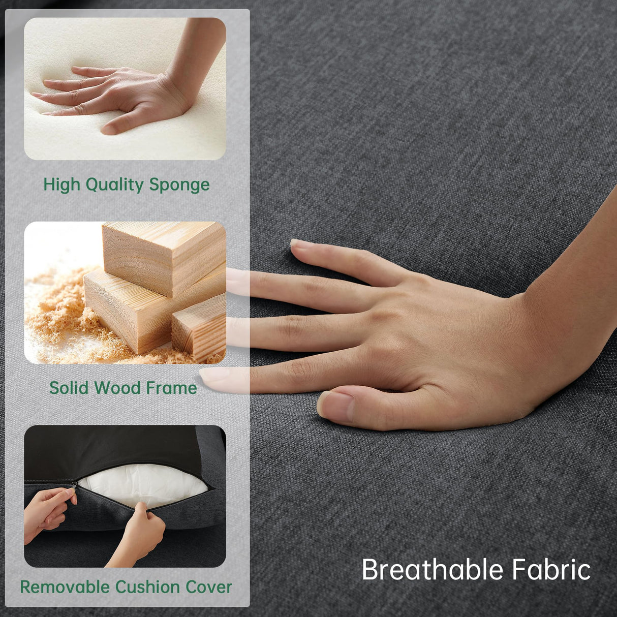 Portaforta Convertible Sectional Sofa Couch, 101" U Shaped Couch with Storage Chaise and Side Pocket, Modern Polyester 4-Seat Reversible Sofa Set for Living Room, Dark Grey Portaforta