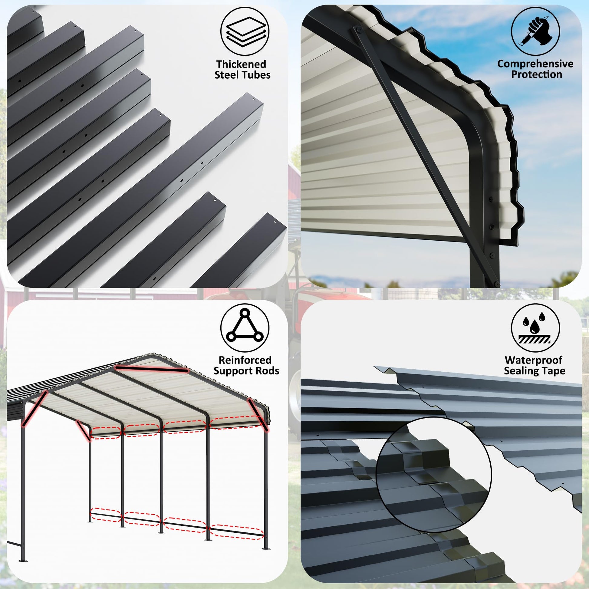 VIWAT Carport 12x20 FT Metal Carport with Enhanced Base Outdoor Heavy Duty Garage Galvanized Car Shelter for Pickup, Boat, Car and Tractors - WoodArtSupply