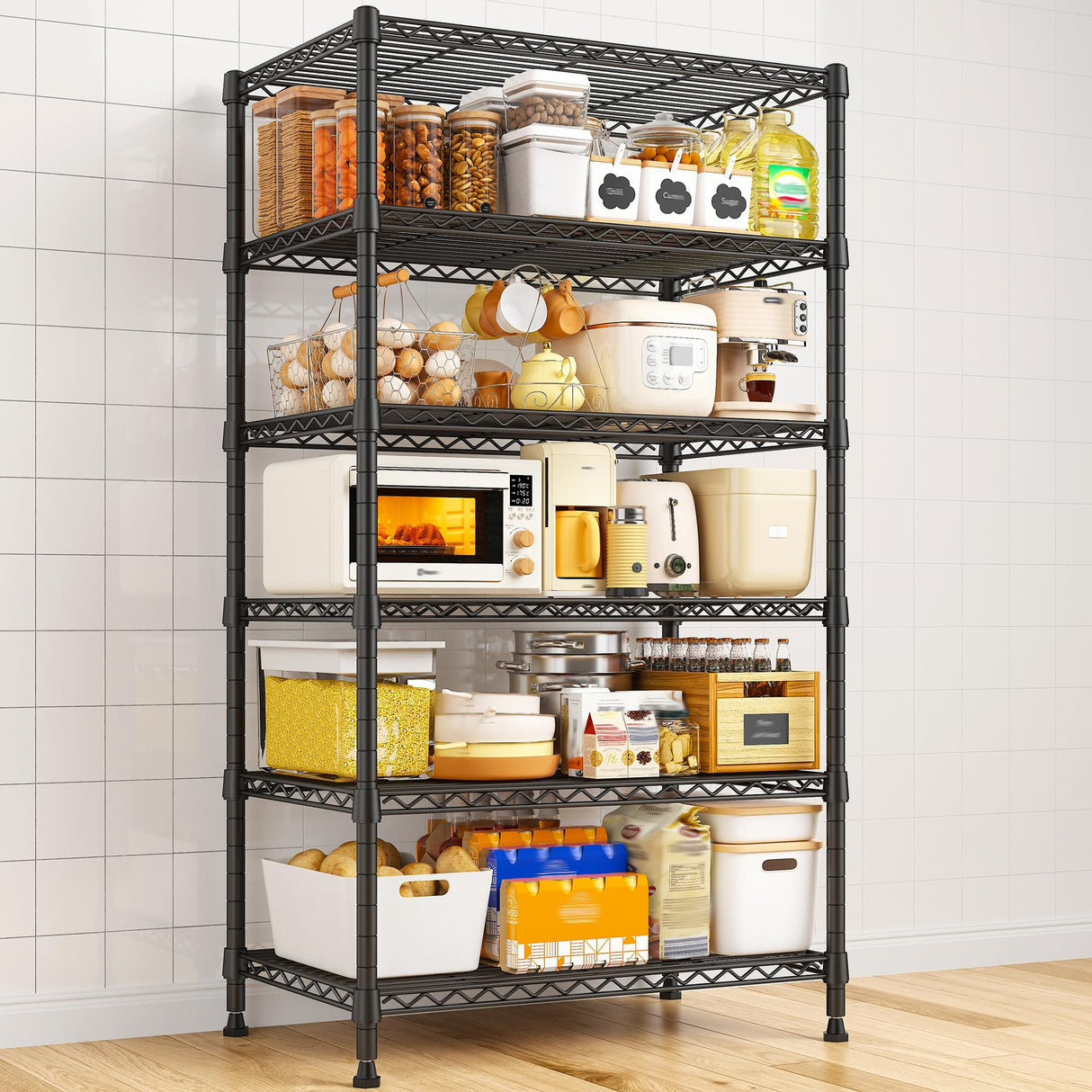 REIBII 6 Tier Shelf Metal Shelving 70"H Storage Shelves Sturdy Wire Rack Shelf Units Adjustable Detachable Storage Shelving Unit for Kitchen Laundry Pantry Garage Commercial 71"H x 21.65"W x 11.8"D REIBII