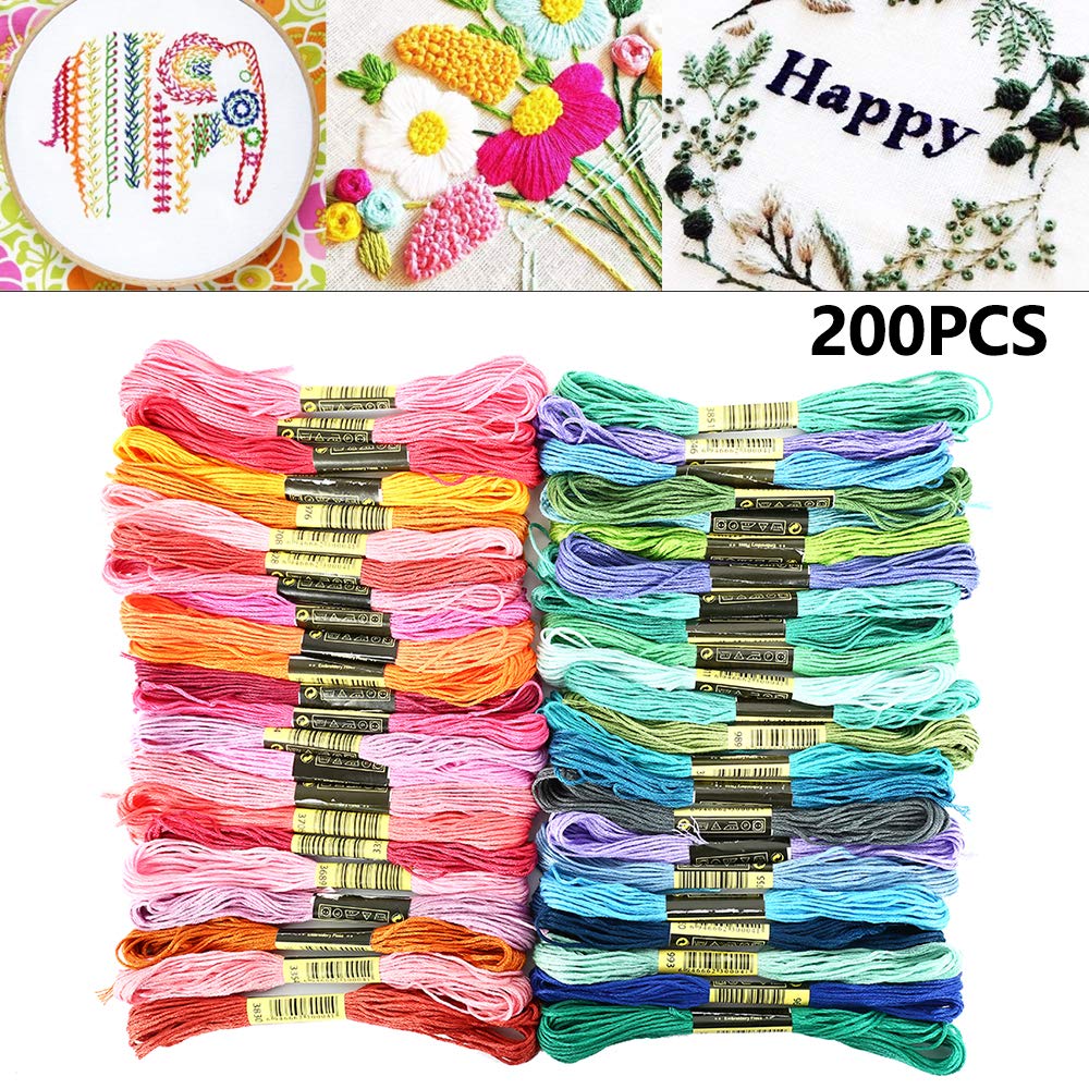 200 Color Embroidery Thread, Embroidery Floss Skeins Cotton Rainbow Color Cross Stitch Threads Sewing Craft Supplies Palettes Bracelets Floss 8m for Friendship Bracelets DIY Crafts DNAMYJME