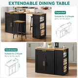 YITAHOME 67 inch Kitchen Island with Seating & Extendable Dining Table, Mobile Storage Islands with 2 Chairs, Rolling Expandable Island with Power Outlet, 3-Tier Spice Rack, L-Shaped Cart (Black) YITAHOME