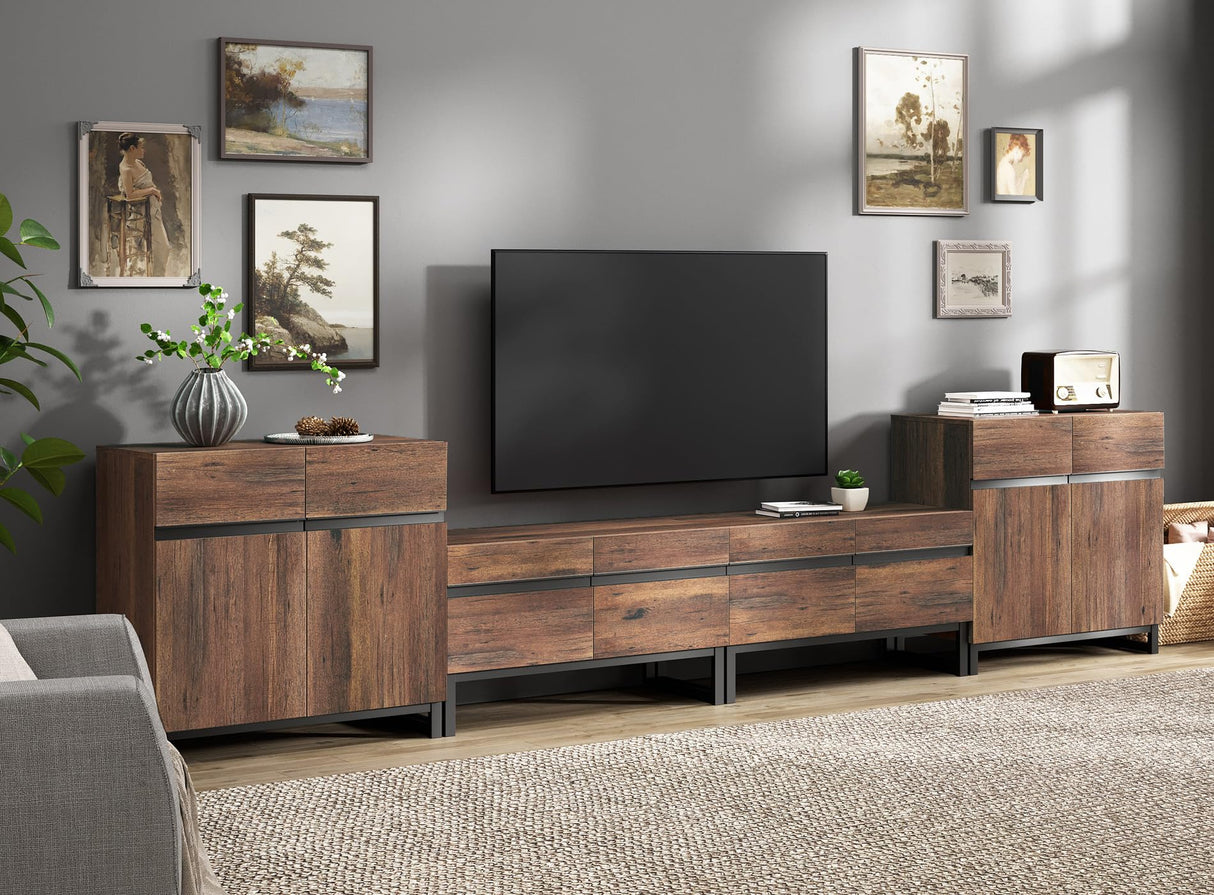 WAMPAT Modern TV Stand for TVs up to 110 inch, 4 in 1 Wood Entertainment Center TV Console Table with Adjustable Shelves and Metal Base for Living Room,Bedroom,Oak WAMPAT