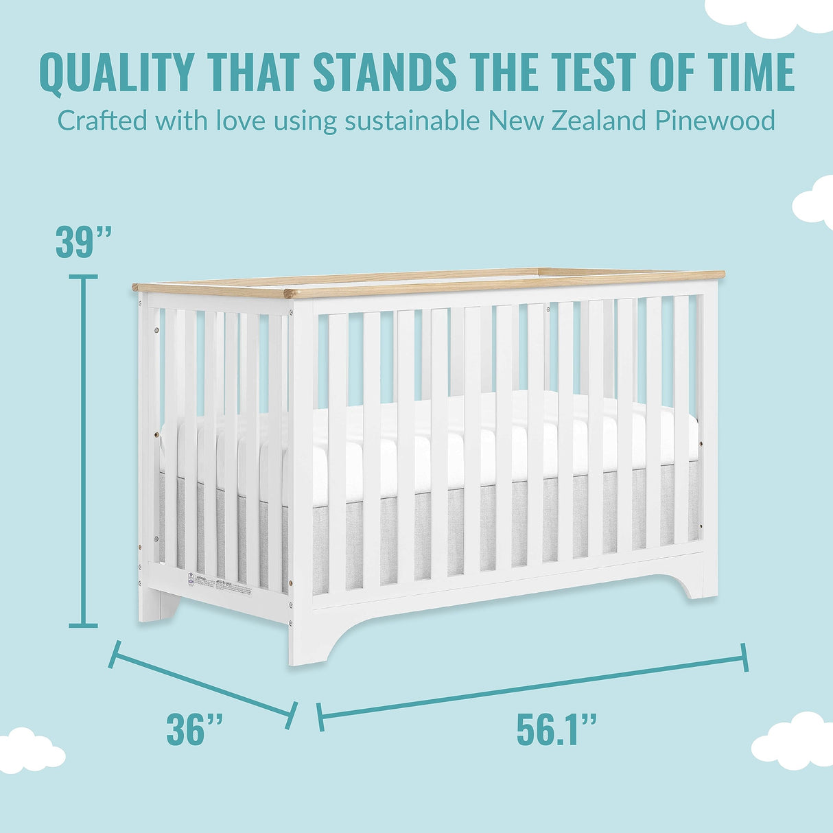 Dream On Me Orion 5-in-1 Convertible Crib with Removable Changing Tray in Vintage White Oak, JPMA & Greenguard Gold Certified, Made of Sustainable New Zealand Pinewood Dream On Me
