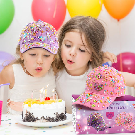 Christmas Gifts for Girls Decorate Your Own Baseball Cap with 12 Sheets Unicorn Gem Stickers, Fun Arts and Crafts Kit for Kids Age 4-12, 2PCS DIY Baseball Cap Birthday Gifts for Girls 4 5 6 7 8 9 10 Yoart