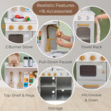 Teamson Kids Little Chef Memphis Small Wooden Play Kitchen with Interactive, Realistic Features, and 16 Kitchen Accessories - for 3yrs and up, Pretend Play House, Restaurant - Gray/Gold/Faux Marble Teamson Kids