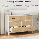 Jocoevol White Dresser 7 Drawer Dresser for Bedroom, Modern Fluted Dresser with Solid Wood Legs, Long Double Wooden Dresser Large Chest of Drawers for Living Room, Entryway, Hallway (Wood Fluted) Jocoevol