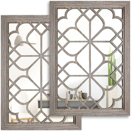 Wocred Set of 2 Rectangular Wall Mirror,Gorgeous Rustic Farmhouse Accent Mirror,Barn Wood Color Entry Mirror for Bathroom Renovation,Bedrooms,Living Rooms and More(11”x15”) Wocred
