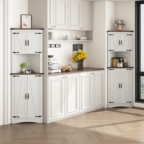 chartustriable 68" Tall Farmhouse Corner Cabinet, Corner Storage Cabinet with 4 Doors and Adjustable Shelves, Tall Barn Door Corner Cabinet with 5 Storage Shelves, for Kitchen, Bathroom, Antique White chartustriable