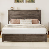 Albott Rustic Grey King Size Wood Platform Bed Frame with Slatted Headboard and No Box Spring Needed Albott