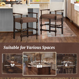 Cozyman Counter Height Bar Stools Set of 4, 26''French Leather Barstools with Arms and Backrest, Counter Stool with Solid Rubberwood Frame, Upholstered Farmhouse Bar Stools, Linen Color-Espresso Cozyman