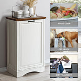 OUTGUAVA 13 Gallons Tilt Out Trash Cabinet Free Standing Kitchen Trash Bin Cabinet Recycling Garbage Cabinet with Deodorizing Function Pet Proof Trash Can Holder for Kitchen Living Room, Antique White OUTGUAVA