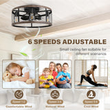 Ohniyou 20'' Flush Mount Caged Ceiling Fan with Lights Remote Control, Farmhouse Rustic Low Profile Small Vintage Enclosed Ceiling Fan Lighting Fixture Bedroom Dining Room Ohniyou