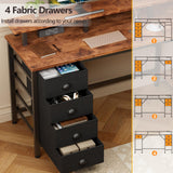 Furologee 61 Inch Desk with 4 Drawers, Computer Desk with Power Outlets and LED Lights, Office Desk with Long Monitor Stand, Large Gaming Desk with Shelf for Home Office/Bedroom/Brown Furologee