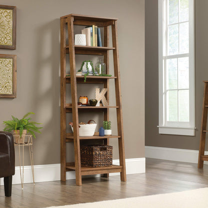 Sauder Trestle 5-Shelf Bookcase in Vintage Oak Finish - Stylish Storage for Any Room - WoodArtSupply