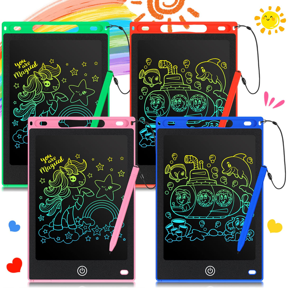 Zonon 4 Pcs LCD Writing Tablet for Kids 8.5 Inch Doodle Board Drawing Tablet Toddler Toys Gifts LCD Writing Board Electronic Erasable Reusable Colorful Screen Pad(Blue, Red, Green, Pink) Zonon