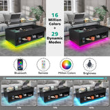 HOMMPA 40" Modern LED Coffee Table with Storage for Living Room, Lift Top Coffee Table with 2 Shelves, High Glossy Wooden Dining Table, Multifunctional Furniture for Bedroom Home Office, Black HOMMPA