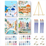 VIGEGU 4 Pack Paint by Numbers Kit for Adults Beginner with Frame, Wooden Easel DIY Cityscape Scenery Adult Paint by Number Kits for Home Decor 7.8x11.8inch VIGEGU