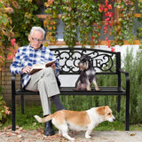 VINGLI Outdoor Bench with PVC Back Pattern, Metal Garden Bench Black Steel Welcome Bench for Patio, Porch, Deck, Yard, Lawn Decor Entryway VINGLI