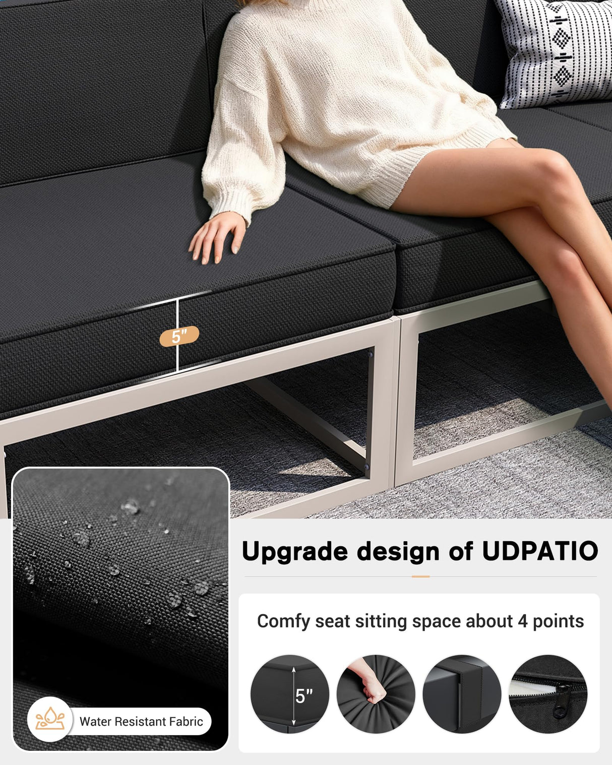 UDPATIO Aluminum Patio Furniture Set, Modular Oversized Outdoor Sectional of Olefin 5 inch Thick Cushion, Coffee Table and Waterproof Cover, Patio Conversation Sets for Porch, Deck UDPATIO