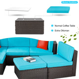 Vongrasig 6 Piece Small Patio Furniture Sets, Outdoor Sectional Sofa All Weather PE Wicker Patio Sofa Couch Garden Backyard Conversation Set with Glass Table,Blue Cushions and Red Pillows (Blue) Vongrasig