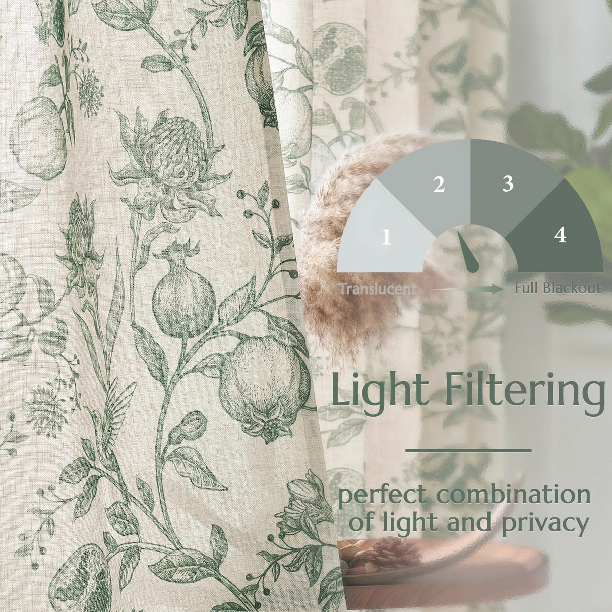 jinchan Linen Curtains Floral Curtain for Living Room 84 Inch Long Dark Green French Back Tab Light Filtering Toile Print Farmhouse Bedroom Curtains Window Drapes Set 2 Panels jinchan
