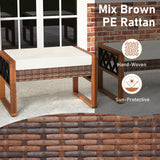RELAX4LIFE Wicker Outdoor Ottomans for Patio - Set of 2 Rattan Outside Footstool w/Removable Cushion, Wood & Metal Frame, 3-in-1 Foot Rest, Extra Seating & Side Tables for Porch Backyard Poolside RELAX4LIFE