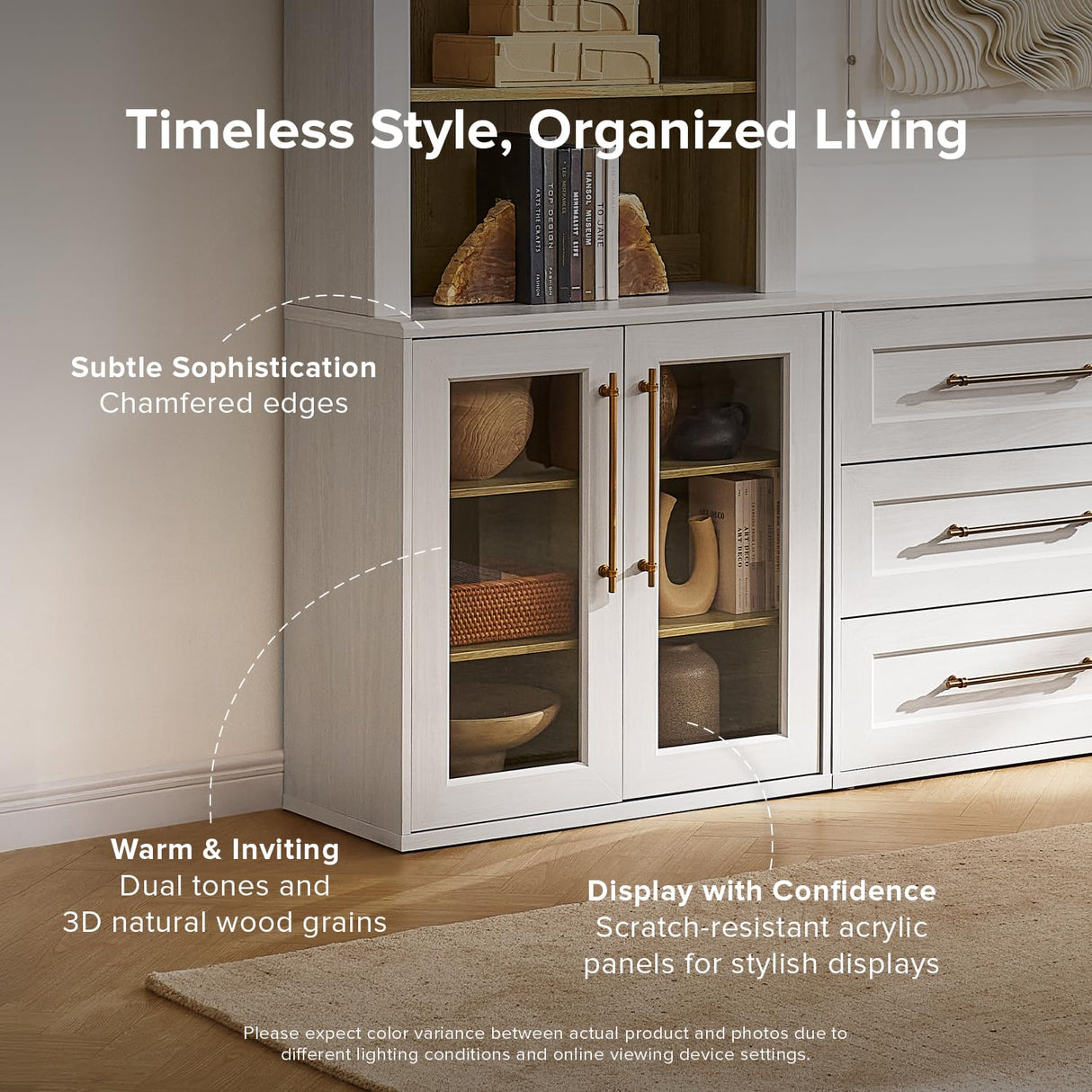 mopio Blake Storage Cabinet, Small Modular Accent Display Sideboard Buffet Cabinet with Storage, Media Console Credenza, for Kitchen, Coffee Bar, Pantry, Living Room (White Oak Acrylic, Single) mopio