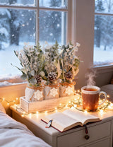 KIVIVO Winter Centerpieces for Tables, Table Decor with Mason Jar, Flowers Picks, Farmhouse Wood Tray, Snowflake Sign, 22 Pcs Christmas Winter White Wonderland Table Decorations Centerpieces for Home KIVIVO